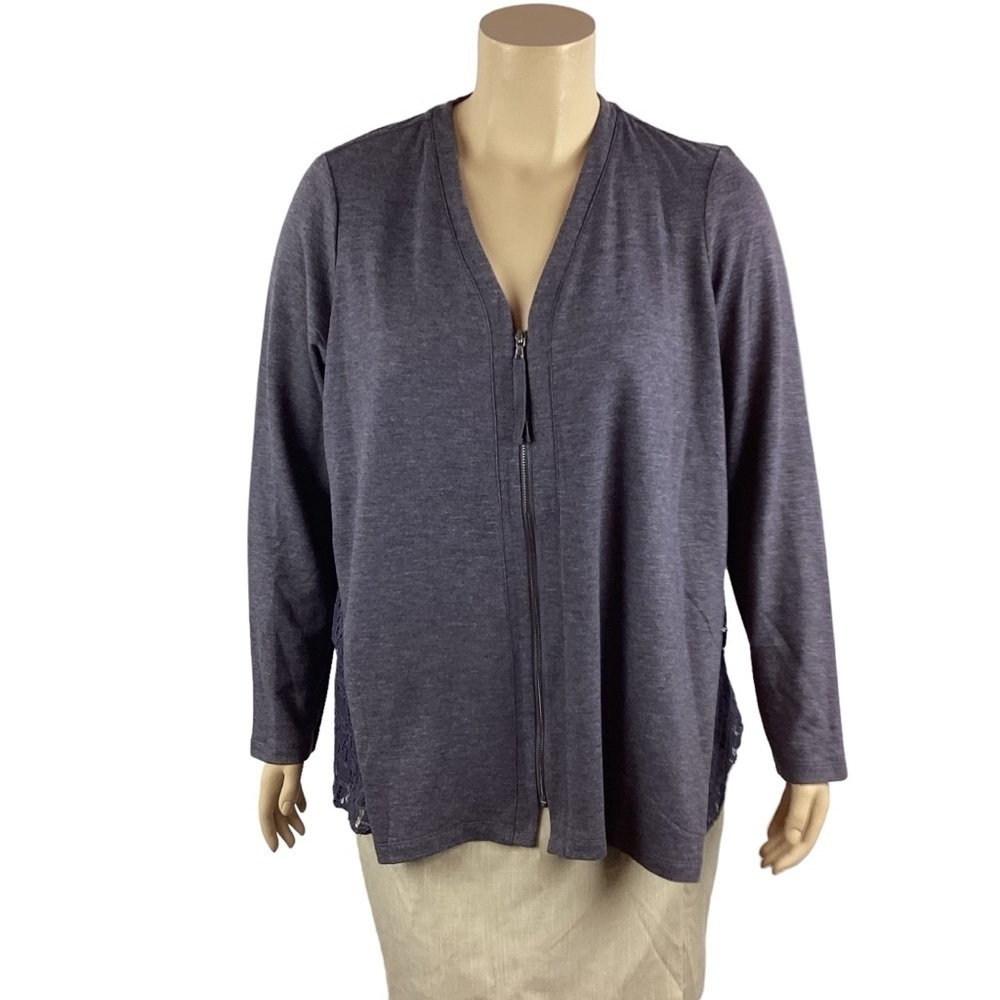 LOGO Lounge by Lori Goldstein Zip Front Cardigan Lace Back Size XL Blackberry
